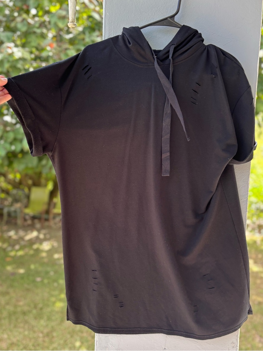 Black Distressed Short-Sleeve Hoodie Dress Size XL Jo & Co Jeans